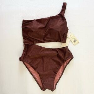 NWT Gottex Luma High End One Shoulder Cut Out One Piece Swimsuit, Bronze, US 10